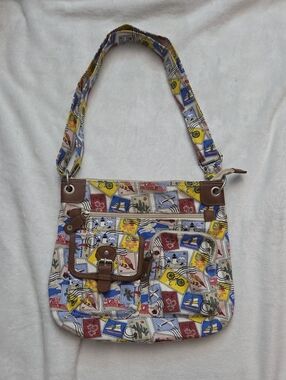 Canvas Travel-Print Crossbody Bag